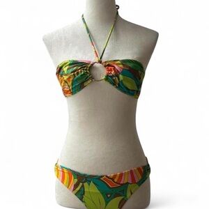 Letarte Green Multicolor Halter Bikini with Ring Accent